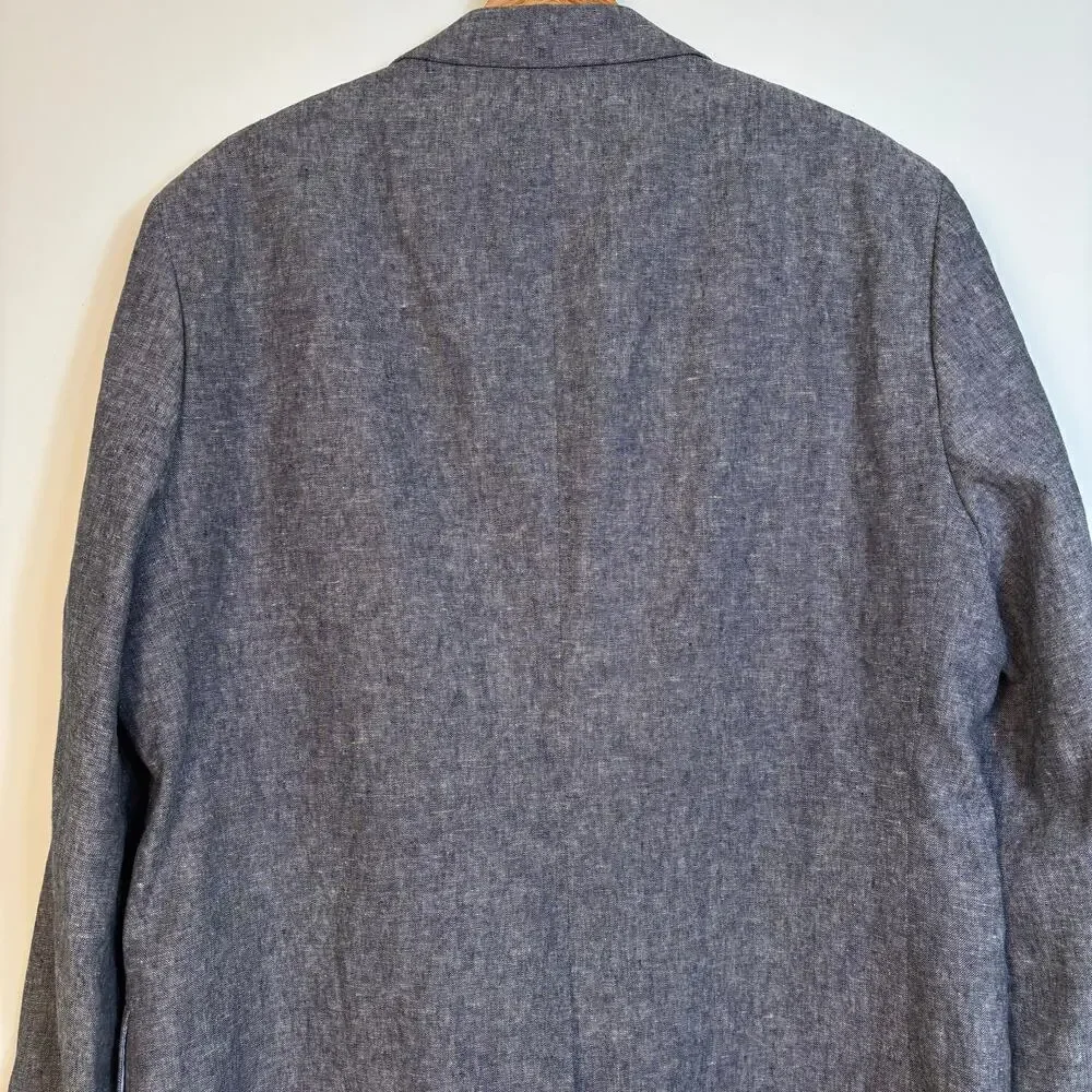 Stafford Linen Cotton Blend Sport Coat Size 46R Grey Breathable Business Casual